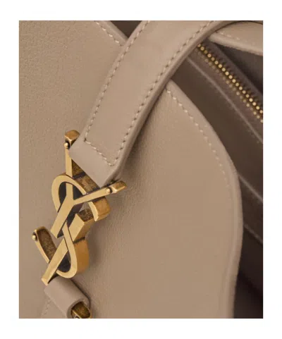 Saint Laurent Le 5a7 Large Ysl Shoulder Hobo Bag In Smooth Leather In Dark Gray