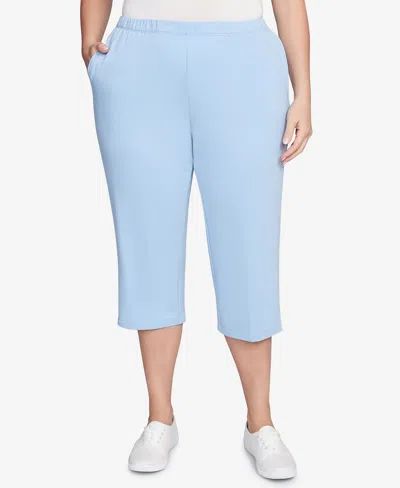 Ruby Rd. Plus Size Elastic Waist Pull-on French Terry Capri Pants In Chambray