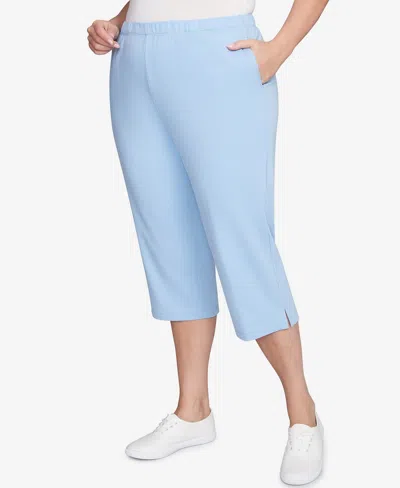 Ruby Rd. Plus Size Elastic Waist Pull-on French Terry Capri Pants In Chambray