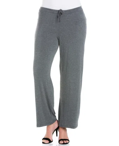 24seven Comfort Apparel Plus Size Comfortable Stretch Draw String Pants In Smoke