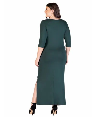 24seven Comfort Apparel Fitted V-neck Side Slit Maxi Dress In Hunter