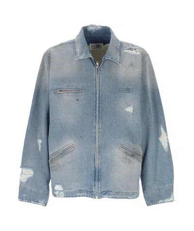 Mm6 Maison Margiela Denim Distressed Jacket In Blue