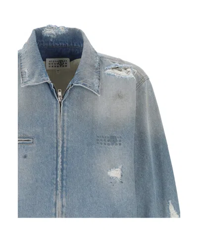 Mm6 Maison Margiela Denim Distressed Jacket In Blue