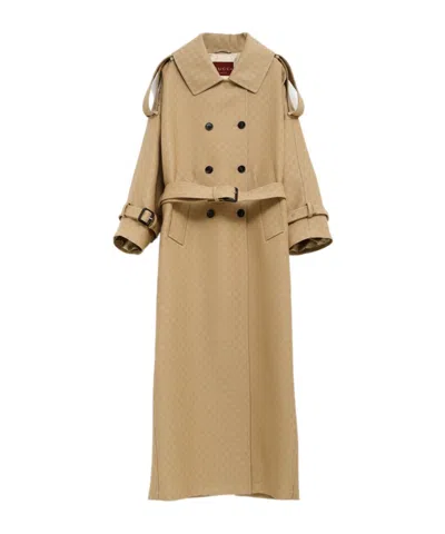 Gucci Beige Coat In Silk And Wool Gg In Brown