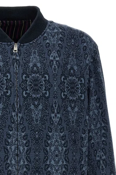 Etro Patterned Bomber Jacket With Ribbed Cuffs And Hem In Black