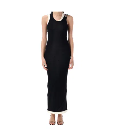 Jean Paul Gaultier Cotton Ribbed Twisted Double Layer Sleeveless Dress In Black