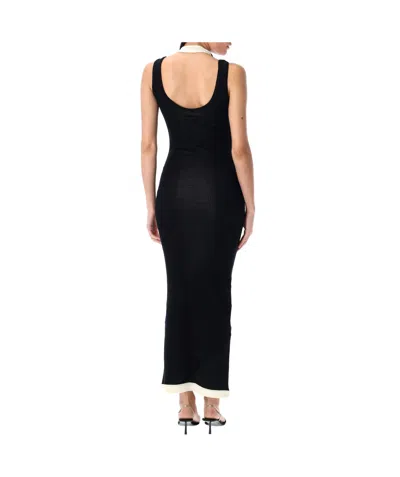 Jean Paul Gaultier Cotton Ribbed Twisted Double Layer Sleeveless Dress In Black