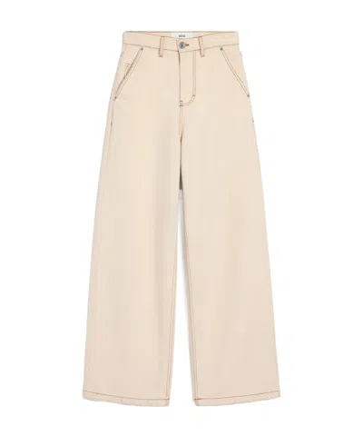 Ami Alexandre Mattiussi Wide-leg Jeans With Pockets And Belt Loops In White Cream Color