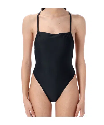 Marine Serre Stretch Nylon Swimsuit Cross-back Design In Black