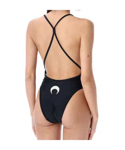 Marine Serre Stretch Nylon Swimsuit Cross-back Design In Black