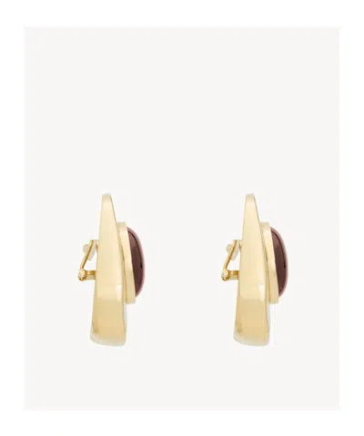 Saint Laurent Hammered Cabochon-setting Earrings In Gold