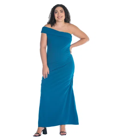 24seven Comfort Apparel Women's Party One Shoulder Rouched Maxi Dress In Teal