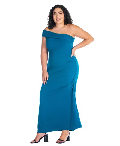 24seven Comfort Apparel Women's Party One Shoulder Rouched Maxi Dress In Teal
