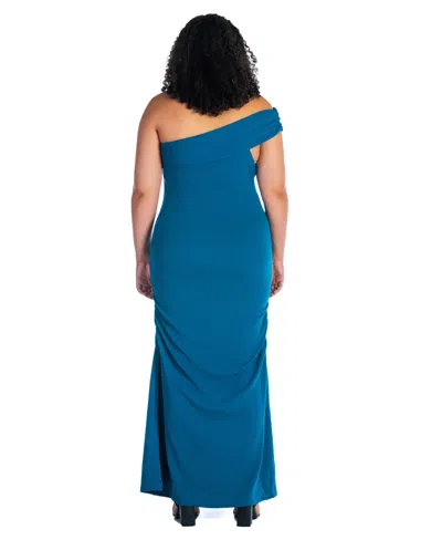 24seven Comfort Apparel Women's Party One Shoulder Rouched Maxi Dress In Teal