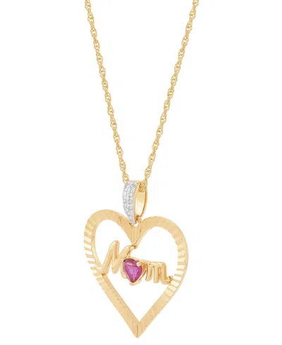 Macy's Lab-created Ruby (1/4 Ct. T.w.) & Diamond Accent Mom Heart Pendant Necklace In 14k Yellow Gold-plate In Ruby