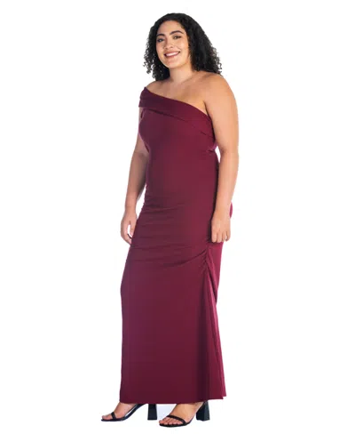 24seven Comfort Apparel Women's Party One Shoulder Rouched Maxi Dress In Brick