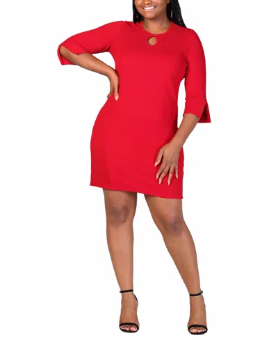 24seven Comfort Apparel Women's Keyhole Three Quarter Sleeve Mini Dress In Ruby