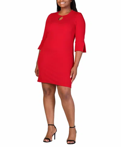 24seven Comfort Apparel Women's Keyhole Three Quarter Sleeve Mini Dress In Ruby