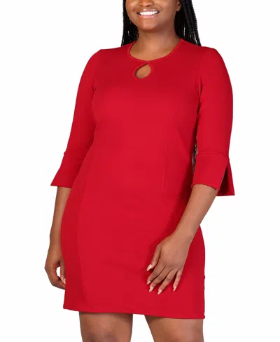 24seven Comfort Apparel Women's Keyhole Three Quarter Sleeve Mini Dress In Ruby