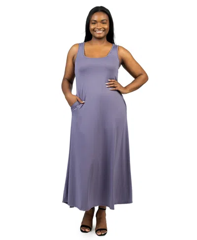 24seven Comfort Apparel Plus Size Sleeveless Tank Maxi Dress With Pockets In Mauve