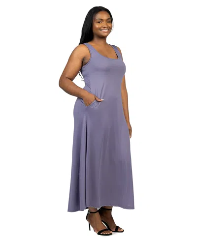 24seven Comfort Apparel Plus Size Sleeveless Tank Maxi Dress With Pockets In Mauve