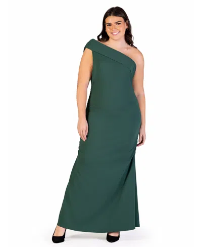 24seven Comfort Apparel Plus Size Formal One Shoulder Ruched Mermaid Maxi Dress In Hunter