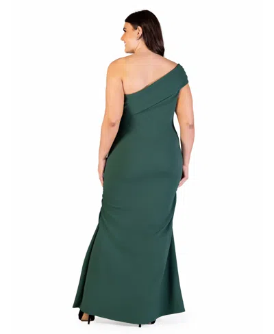 24seven Comfort Apparel Plus Size Formal One Shoulder Ruched Mermaid Maxi Dress In Hunter