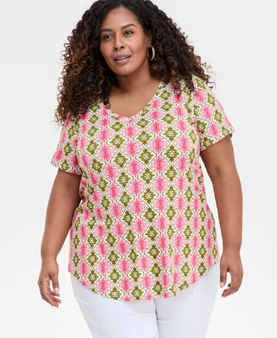 Jm Collection Plus Size Printed Scoop-neck Top, Exclusively At Macy's In Neo Natural