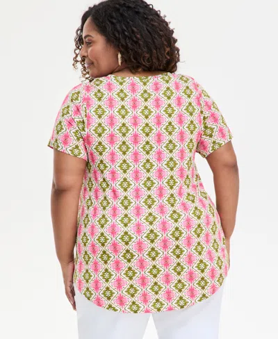Jm Collection Plus Size Printed Scoop-neck Top, Exclusively At Macy's In Neo Natural