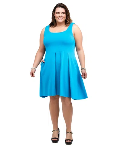 24seven Comfort Apparel Plus Size Sleeveless Dress With Pockets In Blue