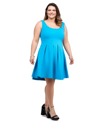 24seven Comfort Apparel Plus Size Sleeveless Dress With Pockets In Blue