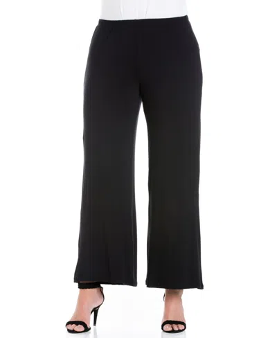 24seven Comfort Apparel Plus Size Elastic Waist Flared Leg Palazzo Pants In Black