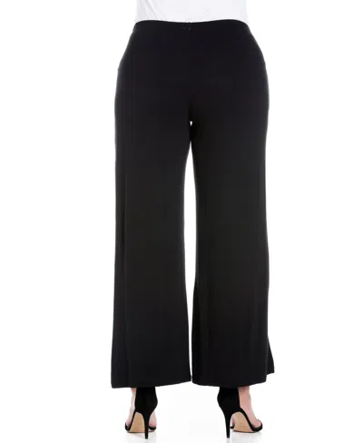 24seven Comfort Apparel Plus Size Elastic Waist Flared Leg Palazzo Pants In Black