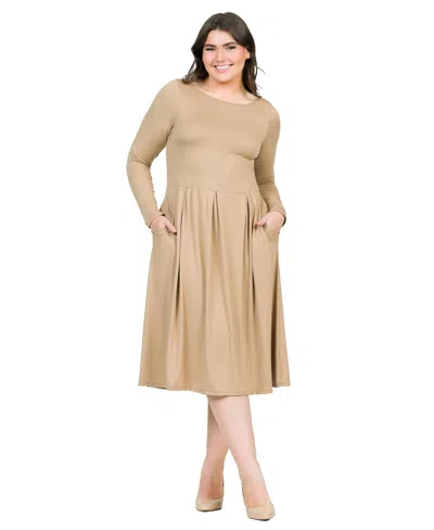 24seven Comfort Apparel Plus Womens Comfort Knit Midi Dress In Wheat