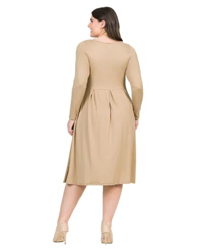 24seven Comfort Apparel Plus Womens Comfort Knit Midi Dress In Wheat