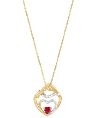 Macy's Lab Created Ruby (1/3 Ct. T.w.) & Diamond (1/10 Ct. T.w.) Heart Pendant Necklace In 14k Yellow Gold- In Ruby