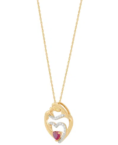 Macy's Lab Created Ruby (1/3 Ct. T.w.) & Diamond (1/10 Ct. T.w.) Heart Pendant Necklace In 14k Yellow Gold- In Ruby