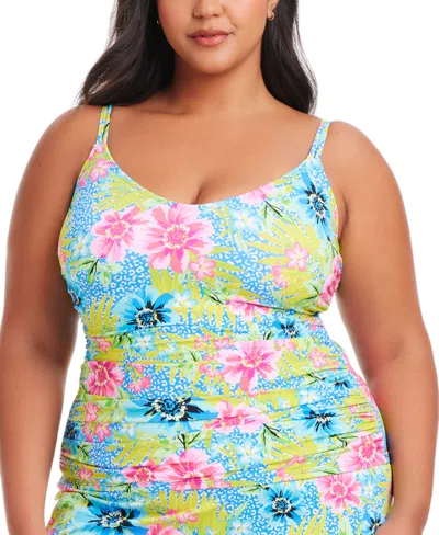 Bleu Rod Beattie Plus Size Lets Get Away Shirred Swimsuit In Multi