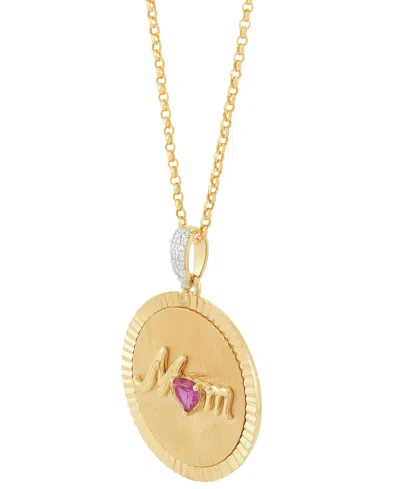 Macy's Lab-created Ruby (1/4 Ct. T.w.) & Diamond Accent Mom Pendant Necklace In 14k Yellow Gold-plated Ster In Ruby