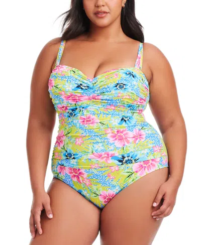 Bleu Rod Beattie Plus Size Lets Get Away Shirred Swimsuit In Multi