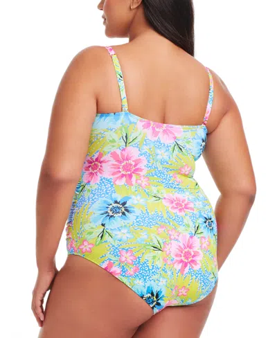Bleu Rod Beattie Plus Size Lets Get Away Shirred Swimsuit In Multi