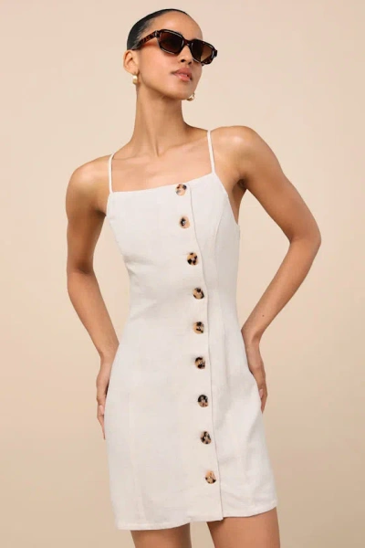 Lulus Chic Objective Light Beige Button-front Mini Dress In Beige