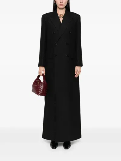 Gucci Double-breasted Coat With Gg Pattern In Black