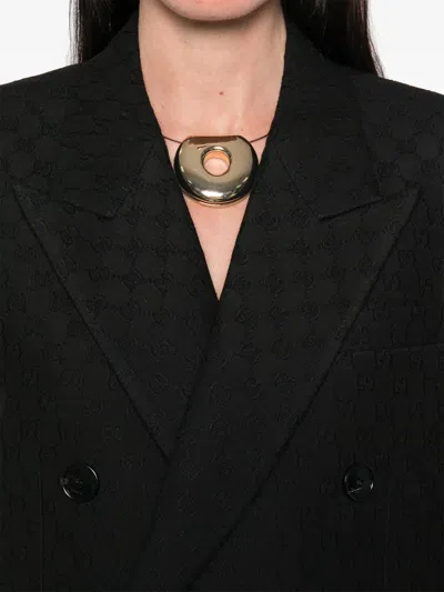 Gucci Double-breasted Coat With Gg Pattern In Black