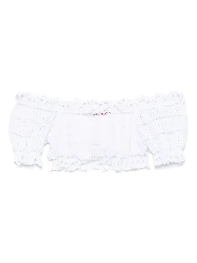Ermanno Scervino Lace Cotton Cropped Top With Off-the-shoulder Design In White