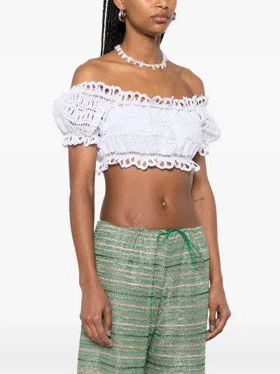 Ermanno Scervino Lace Cotton Cropped Top With Off-the-shoulder Design In White