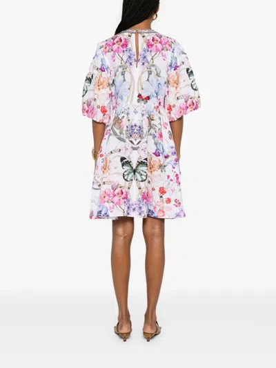 Camilla V-neck Puff Sleeve Short Dress In White