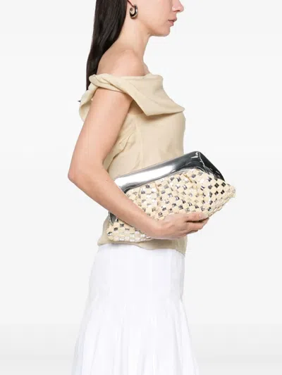 Themoirè Rectangular Woven Top Handle Shoulder Bag In Silver