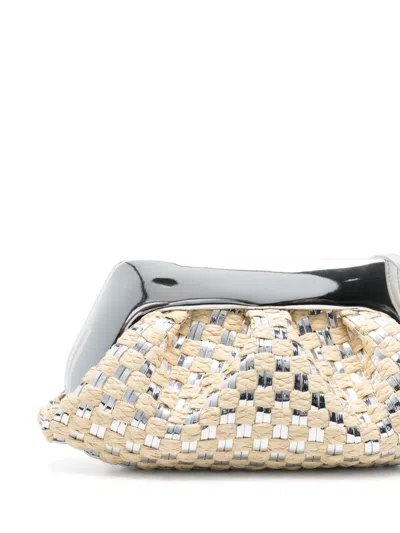 Themoirè Rectangular Woven Top Handle Shoulder Bag In Silver