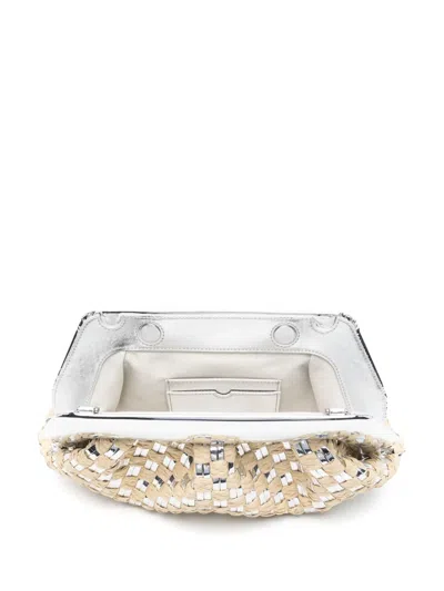 Themoirè Rectangular Woven Top Handle Shoulder Bag In Silver